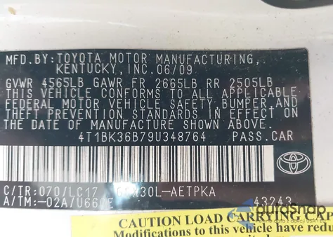 2009 Toyota Avalon Limited from USA, damaged, VIN 4T1BK36B79U348764